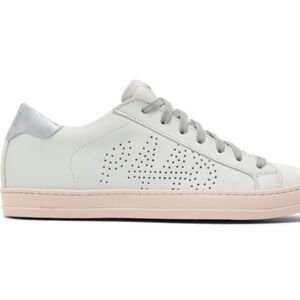 P448 John Sneakers Italian Hand Stiched Leather Pink Sole Irridecent Silver